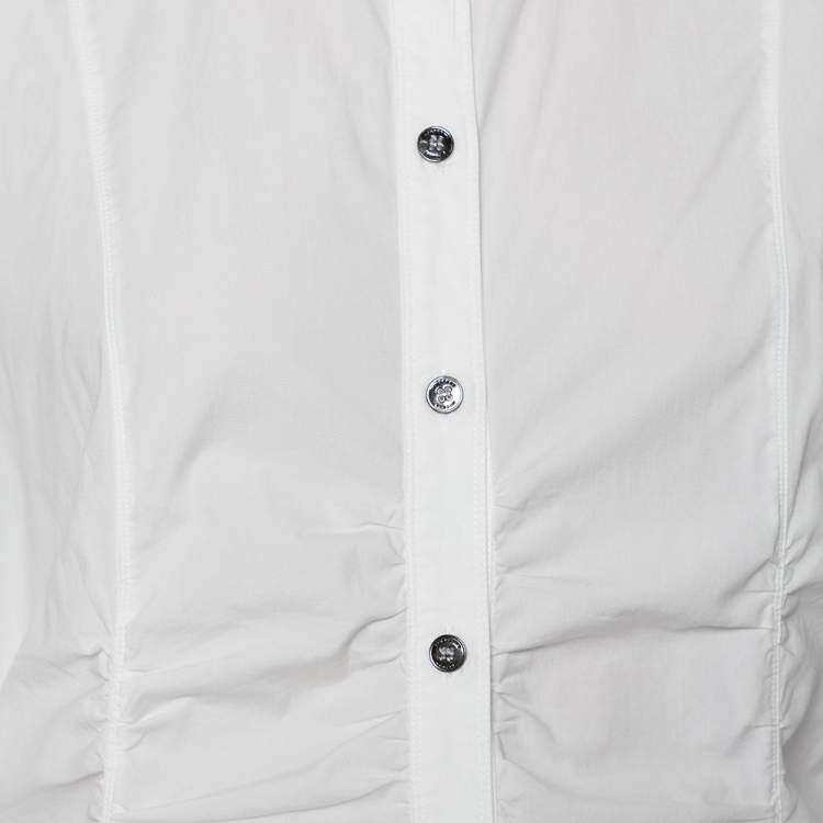 مملوكة مسبقًا Burberry White Cotton Ruched Waist Button Front Shirt M