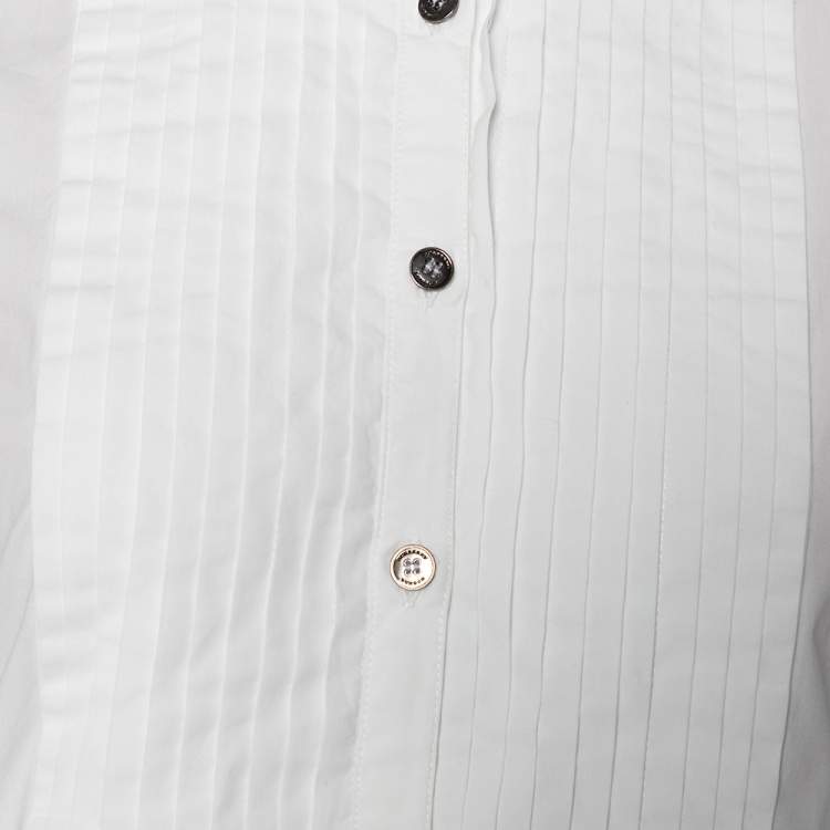 Pre Owned Burberry White Cotton Pintuck Detail Shirt M