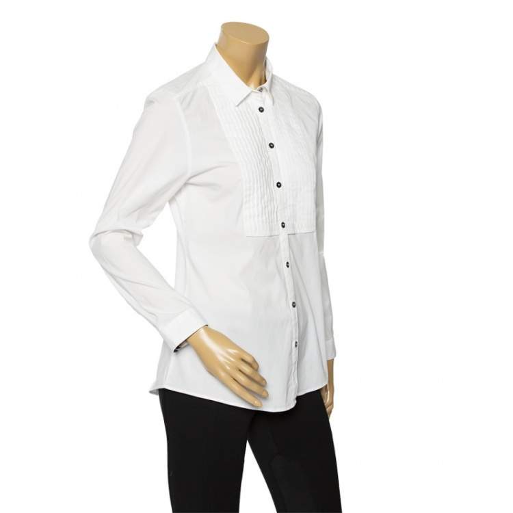 Pre Owned Burberry White Cotton Pintuck Detail Shirt M