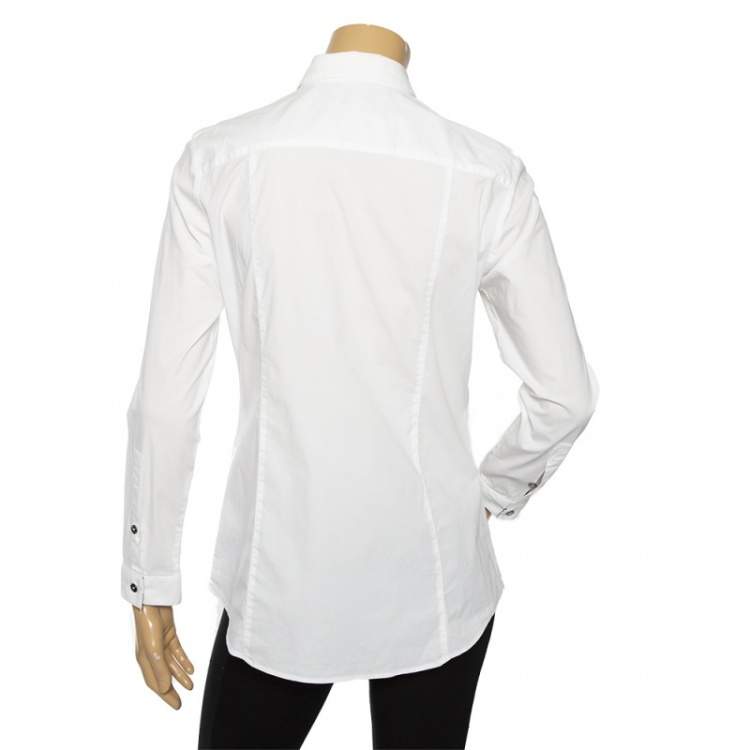 Pre Owned Burberry White Cotton Pintuck Detail Shirt M