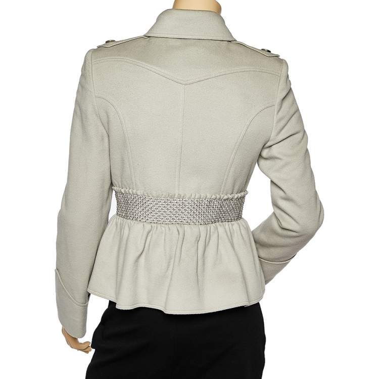 Pre Owned Burberry Grey Cashmere & Wool Smocked Peplum Jacket M