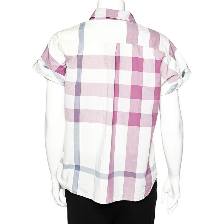 Pre Owned Burberry Brit Pink Exploded Check Cotton Button Front Shirt M
