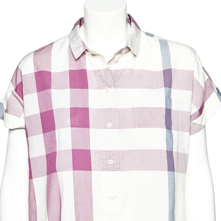 Pre Owned Burberry Brit Pink Exploded Check Cotton Button Front Shirt M