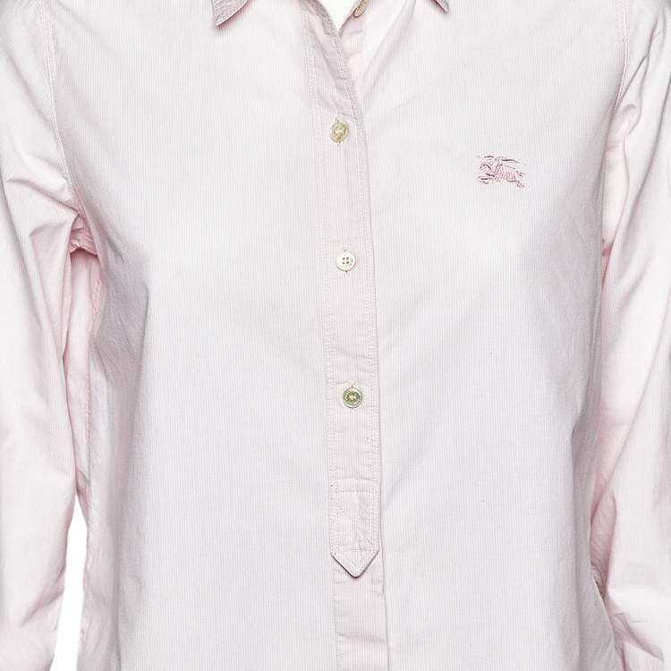 Pre Owned Burberry Brit Pink Striped Cotton Button Front Shirt M