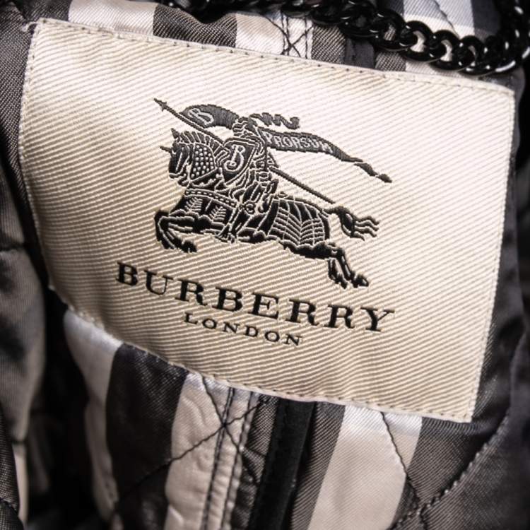 Pre Owned Burberry Black Synthetic Quilted Long Belted Coat S