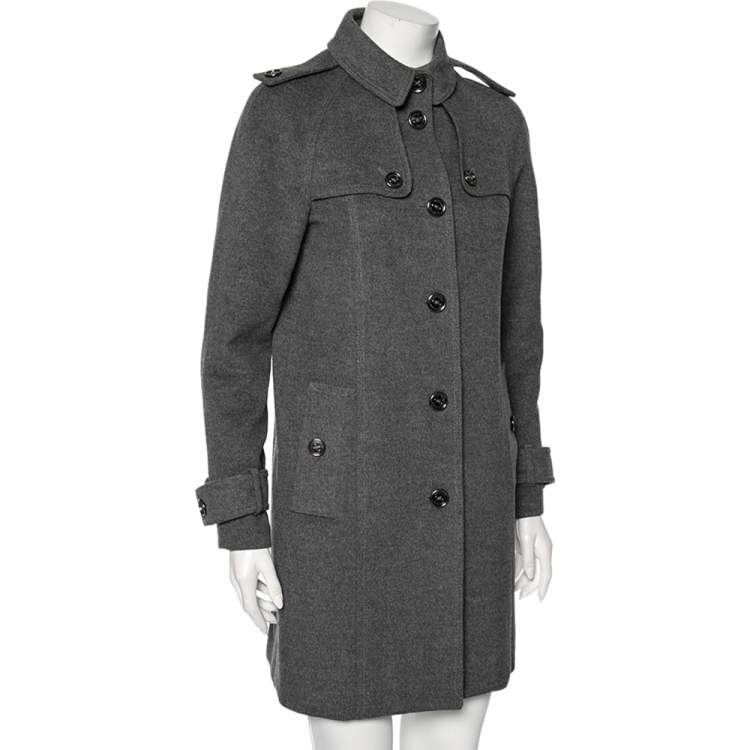 Pre Owned Burberry Grey Wool Epaulette Detail Buttoned Coat S