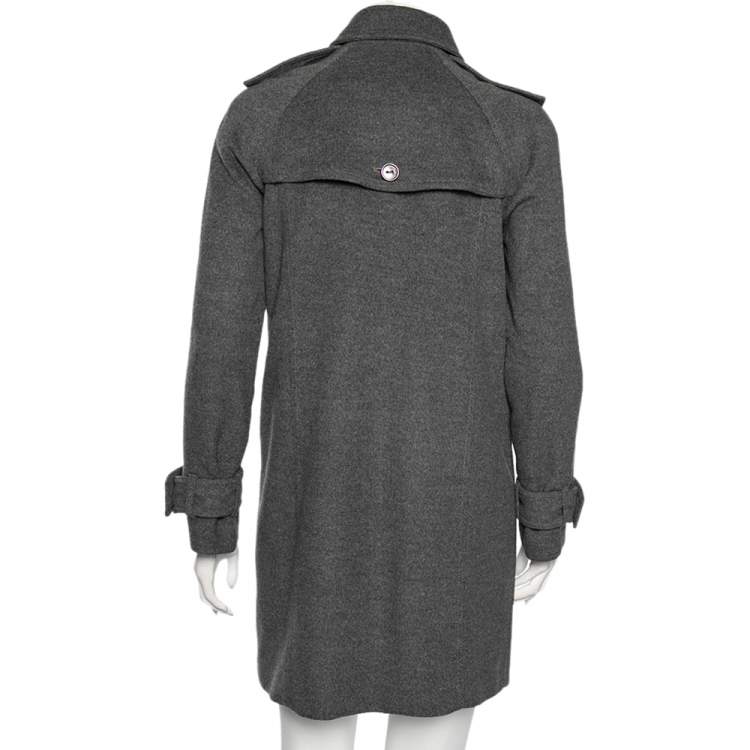 Pre Owned Burberry Grey Wool Epaulette Detail Buttoned Coat S
