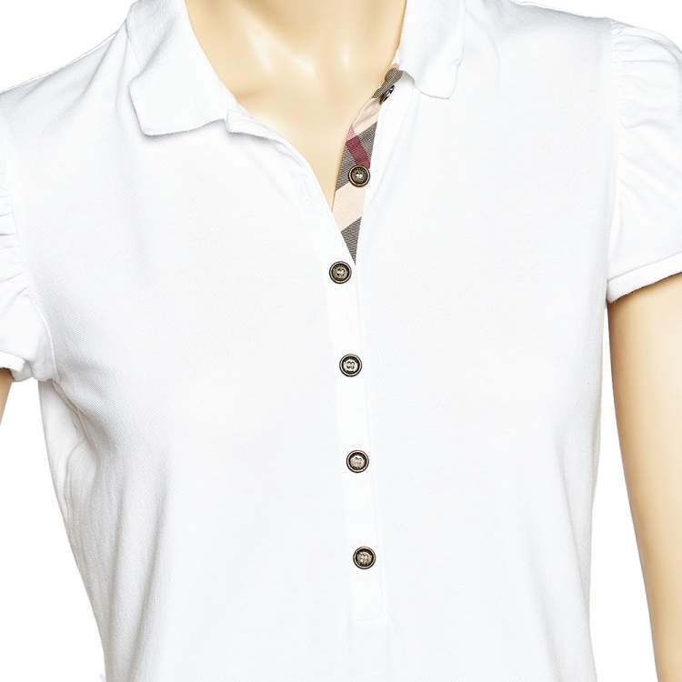 Pre Owned Burberry Brit White Cotton Pique Puff Sleeve Polo T-Shirt L