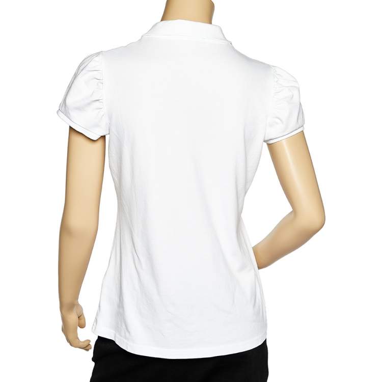 Pre Owned Burberry Brit White Cotton Pique Puff Sleeve Polo T-Shirt L