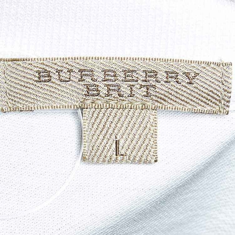 Pre Owned Burberry Brit White Cotton Pique Puff Sleeve Polo T-Shirt L