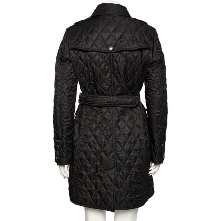 Pre Owned Burberry Brit Black Diamond Quilted Belted Jacket M