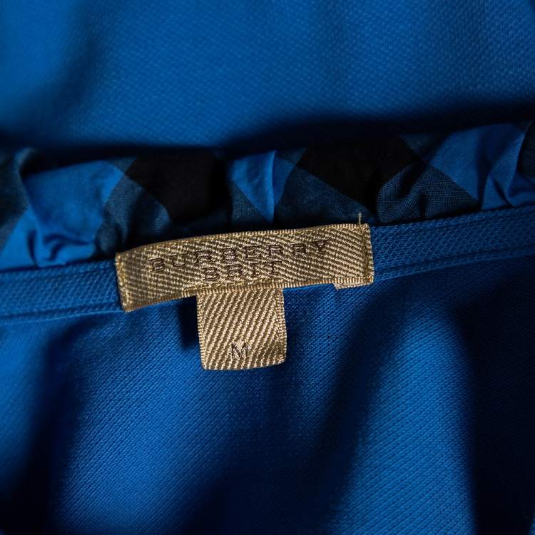 مملوكة مسبقًا Burberry Blue Cotton Pique Ruched Collar Polo T-Shirt M 