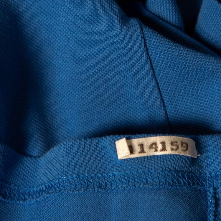 مملوكة مسبقًا Burberry Blue Cotton Pique Ruched Collar Polo T-Shirt M 