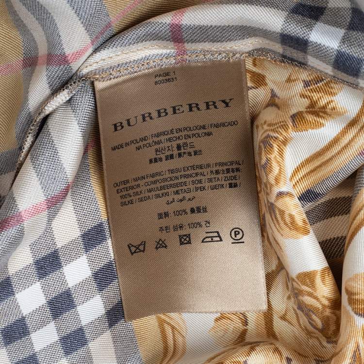 Pre Owned Burberry Dull Gold Scarf Border Vintage Check Silk Pants L