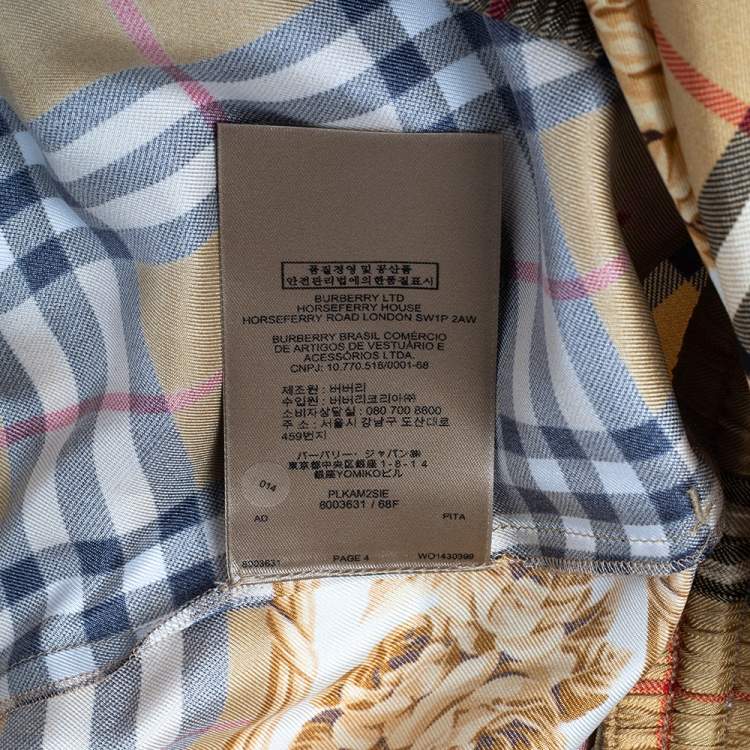 Pre Owned Burberry Dull Gold Scarf Border Vintage Check Silk Pants L