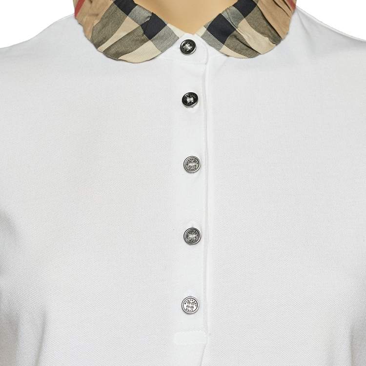 Pre Owned Burberry Brit White Cotton Nova Check Collar Detail Polo T-Shirt M