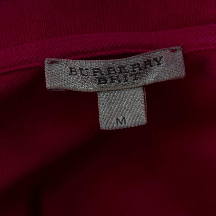Pre Owned Burberry Brit Pink Cotton Pique Nova Check Trim Detailed Polo T-Shirt M