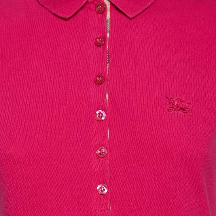 Pre Owned Burberry Brit Pink Cotton Pique Nova Check Trim Detailed Polo T-Shirt M