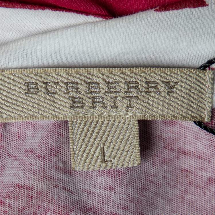 Pre Owned Burberry Brit Pink Logo Printed Cotton Scoop Neck Oversized T-Shirt L
