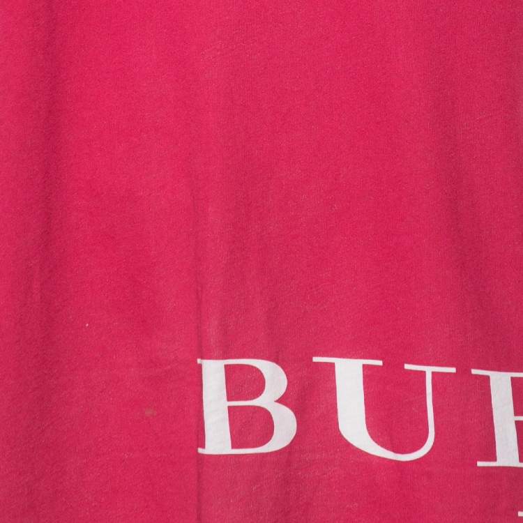 Pre Owned Burberry Brit Pink Logo Printed Cotton Scoop Neck Oversized T-Shirt L