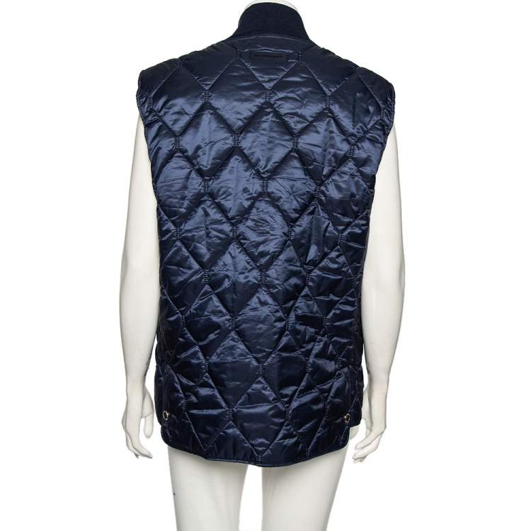 Pre Owned Burberry Navy Blue Synthetic Rib Knit Collar Detailed Vest XL