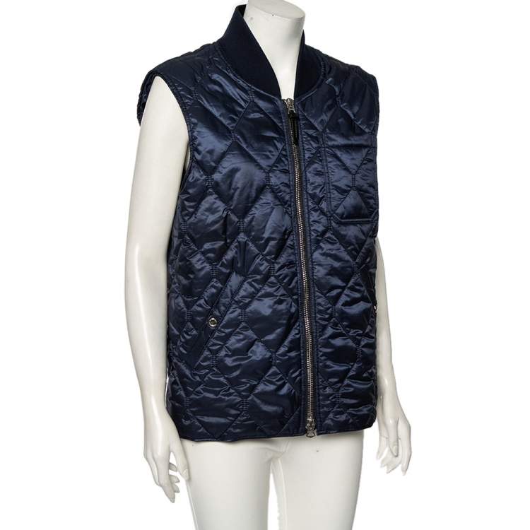 Pre Owned Burberry Navy Blue Synthetic Rib Knit Collar Detailed Vest XL