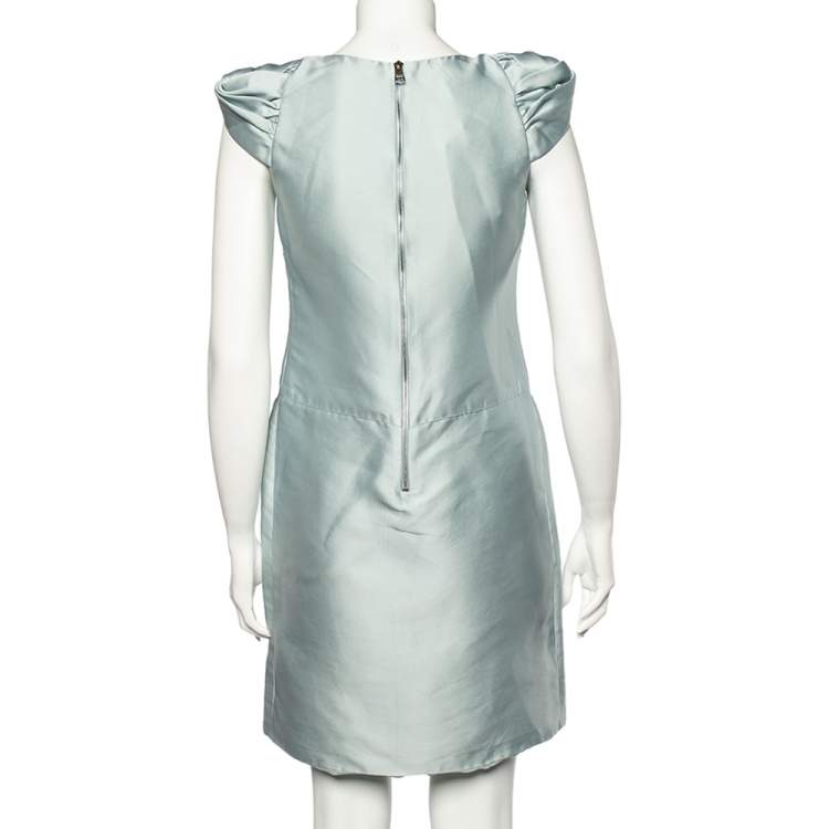 Pre Owned Burberry Prorsum Light Blue Sateen Gathered Detailed Short Dress M