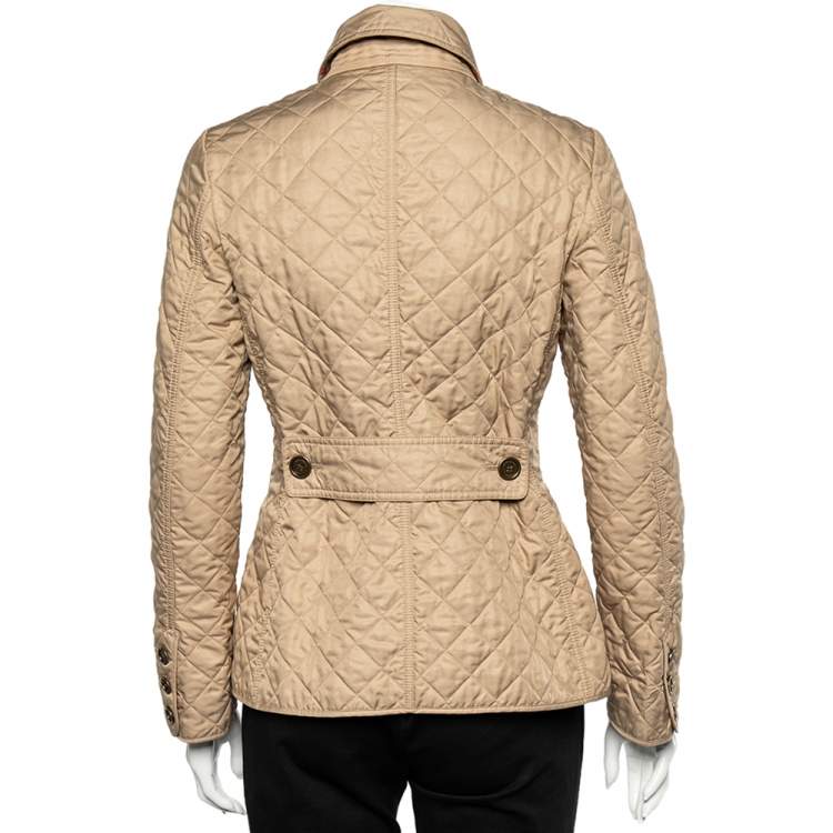 Pre Owned Burberry Beige Synthetic Quilted Button Front Jacket S