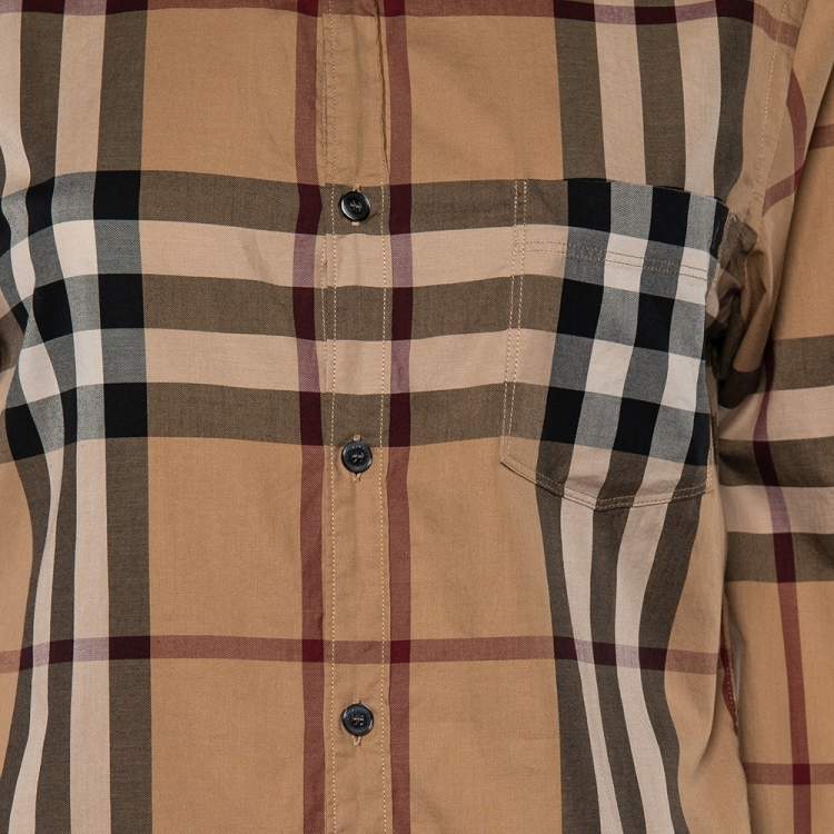 Pre Owned Buberry Brit Brown Checkered Cotton Button Front Long Sleeve Shirt S