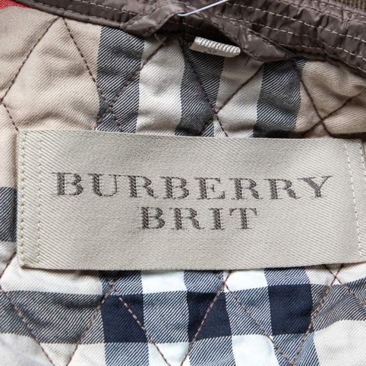 Pre Owned Burberry Brit Brown Quilted Synthetic Zip Front Jacket XS