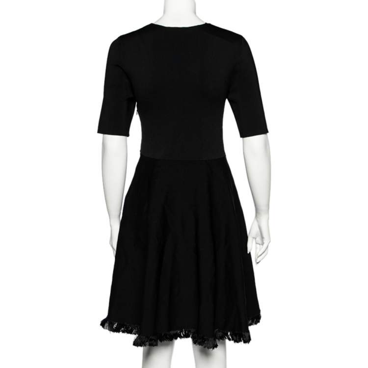 Pre Owned Burberry Black Knit Fringed A-Line Dress M