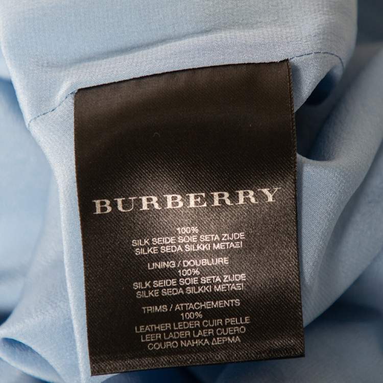 Pre Owned Burberry Blue Printed Silk & Leather Trimmed Short Dress M