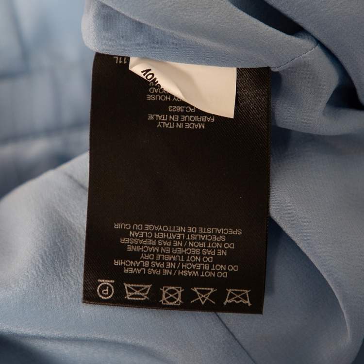 Pre Owned Burberry Blue Printed Silk & Leather Trimmed Short Dress M