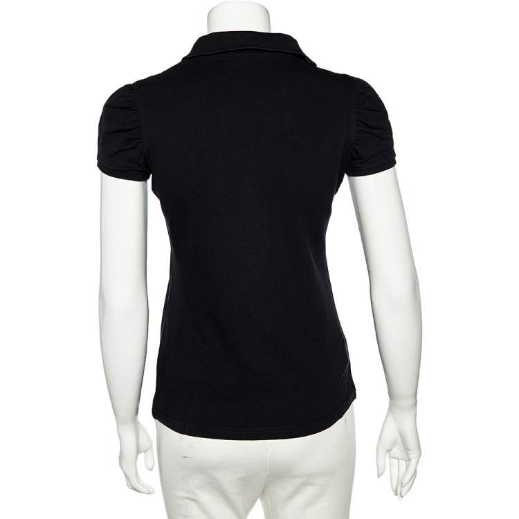 Pre Owned Burberry Brit Black Cotton Pique Puff Sleeve Polo T-Shirt M