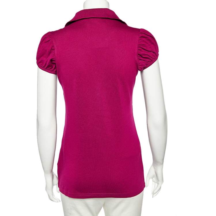 مملوكة مسبقًا Burberry Brit Magenta Cotton Pique Puff Sleeve Polo T-Shirt M