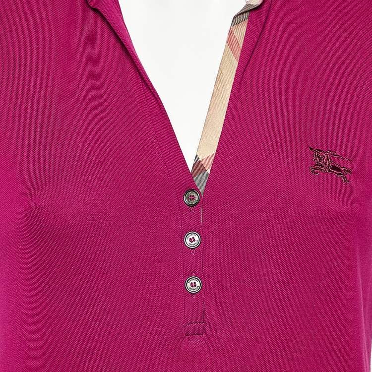 مملوكة مسبقًا Burberry Brit Magenta Cotton Pique Puff Sleeve Polo T-Shirt M