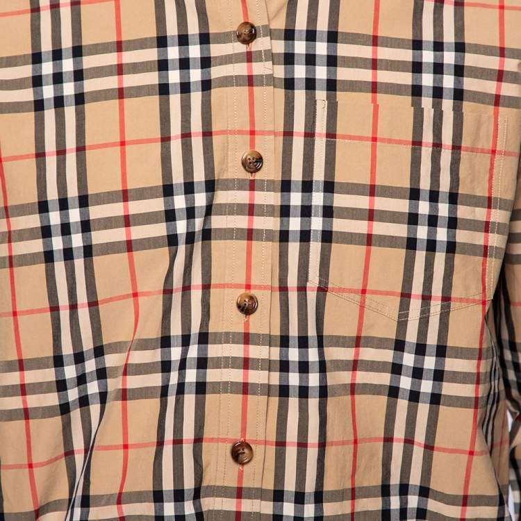 Pre Owned Burberry Beige Vintage Check Cotton Button Front Shirt M