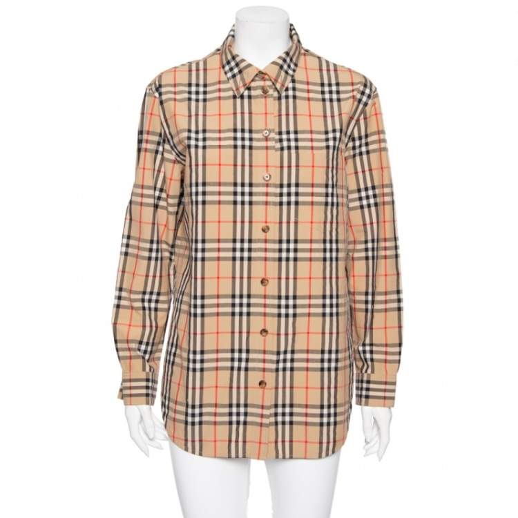 Pre Owned Burberry Beige Vintage Check Cotton Button Front Shirt M
