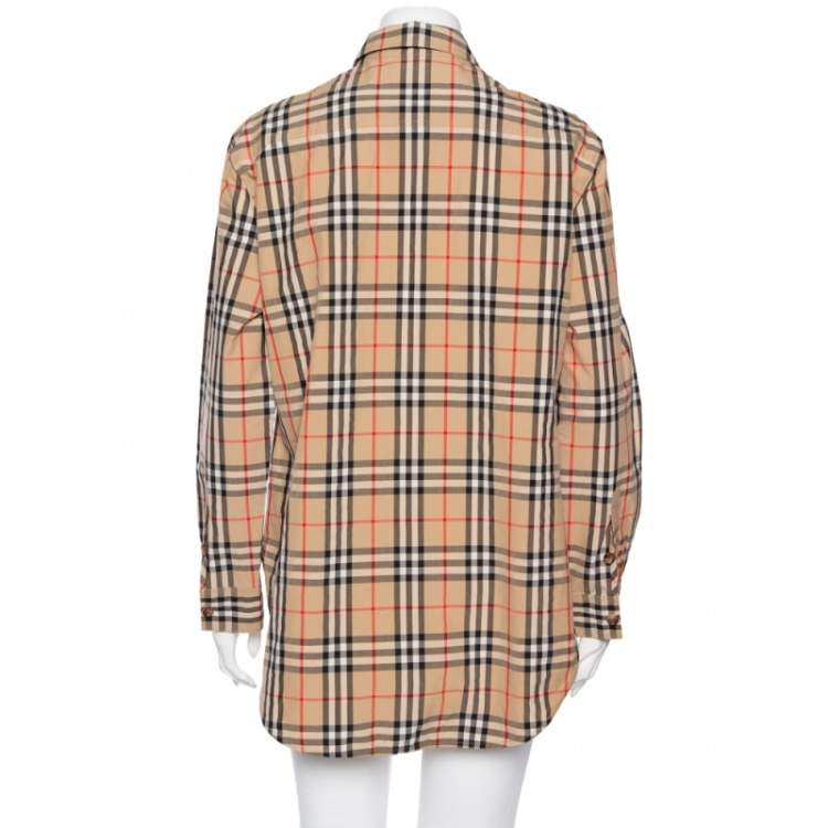Pre Owned Burberry Beige Vintage Check Cotton Button Front Shirt M