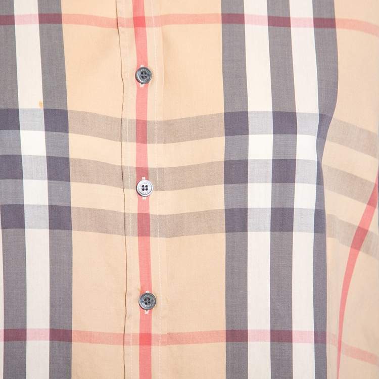Pre Owned Burberry Beige Nova Check Cotton Button Front Shirt L