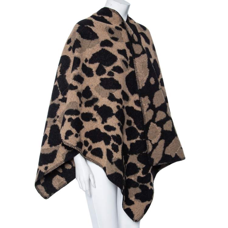 مملوكة مسبقًا Burberry Camel Brown & Black Wool Whipstitch Trimmed Cape One Size 