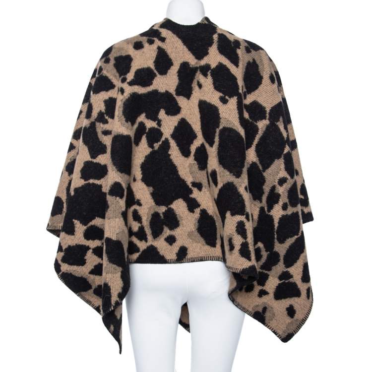 مملوكة مسبقًا Burberry Camel Brown & Black Wool Whipstitch Trimmed Cape One Size 