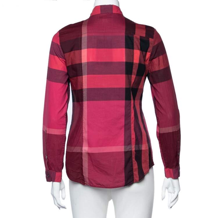 Pre Owned Burberry Brit Red Checkered Cotton Button Front Shirt XS