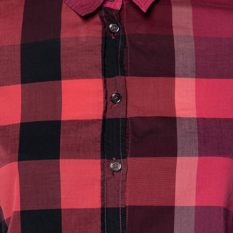 Pre Owned Burberry Brit Red Checkered Cotton Button Front Shirt XS