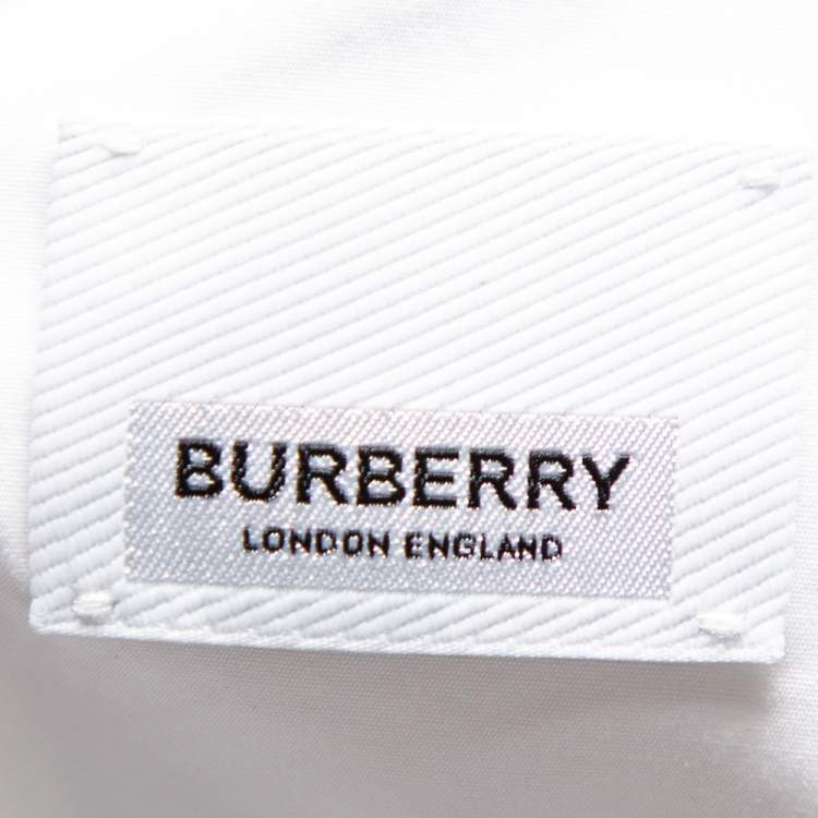 Pre Owned Burberry White Cotton Embroidered Logo Detailed Button Down Shirt XS