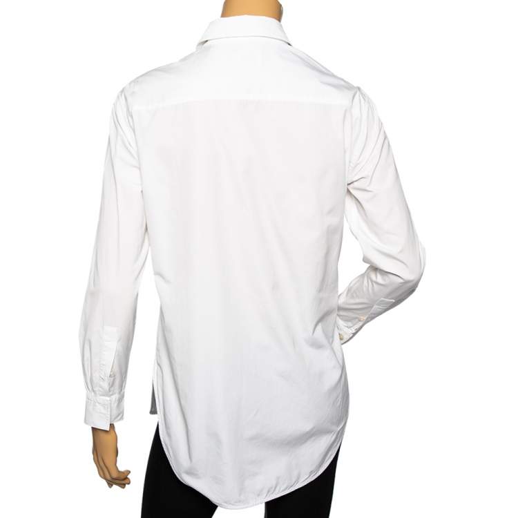 Pre Owned Burberry White Cotton Embroidered Logo Detailed Button Down Shirt XS