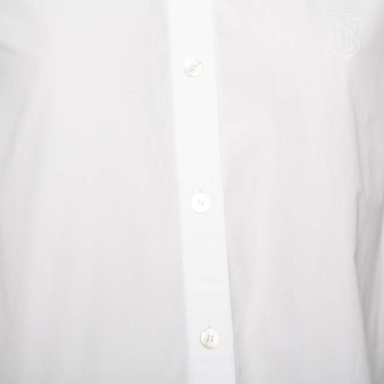 Pre Owned Burberry White Cotton Embroidered Logo Detailed Button Down Shirt XS