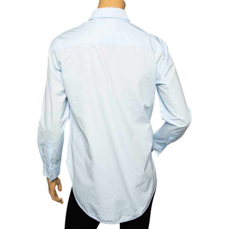 مملوكة مسبقًا Burberry Blue Cotton Embroidered Logo Detailed Button Down Shirt XS
