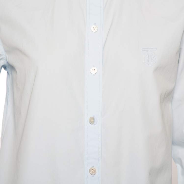 مملوكة مسبقًا Burberry Blue Cotton Embroidered Logo Detailed Button Down Shirt XS
