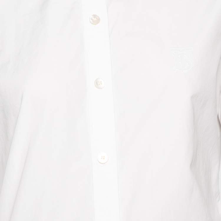 Pre Owned Burberry White Cotton Embroidered Logo Detailed Button Down Shirt XS